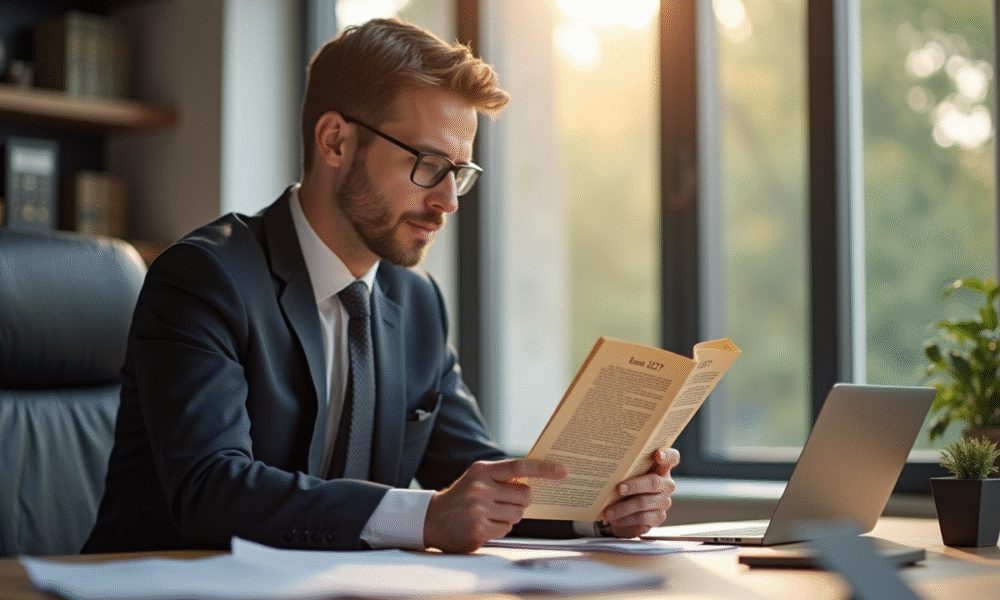 Avocat bien habille dans un bureau moderne avec code civil