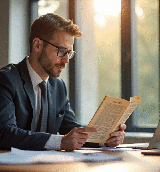 Avocat bien habille dans un bureau moderne avec code civil