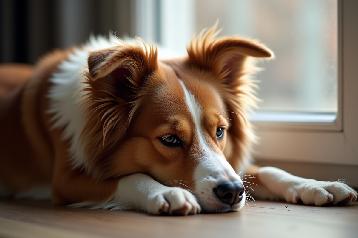 Chien berger australien brun reposant près d
