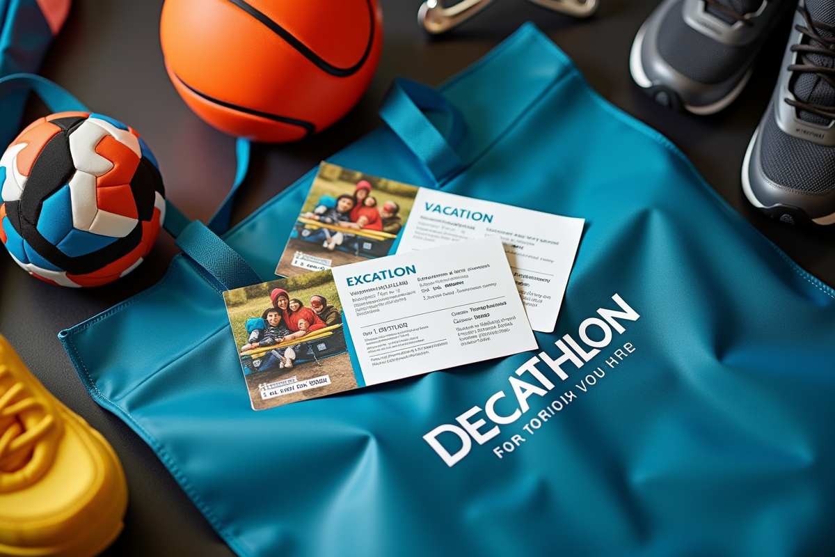 Vouchers de vacances sur sac de sport Decathlon avec équipement