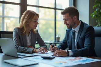 Femme d'affaires et homme d'affaires analysant des graphiques financiers