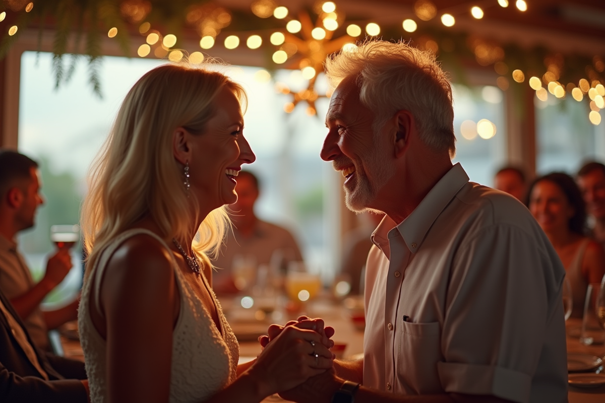 Couple de 50 ans échangeant un sourire lors d
