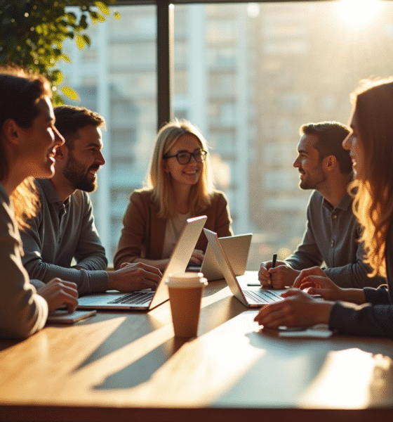 Groupe de personnes discutant autour d'une table lumineuse