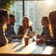 Groupe de personnes discutant autour d'une table lumineuse