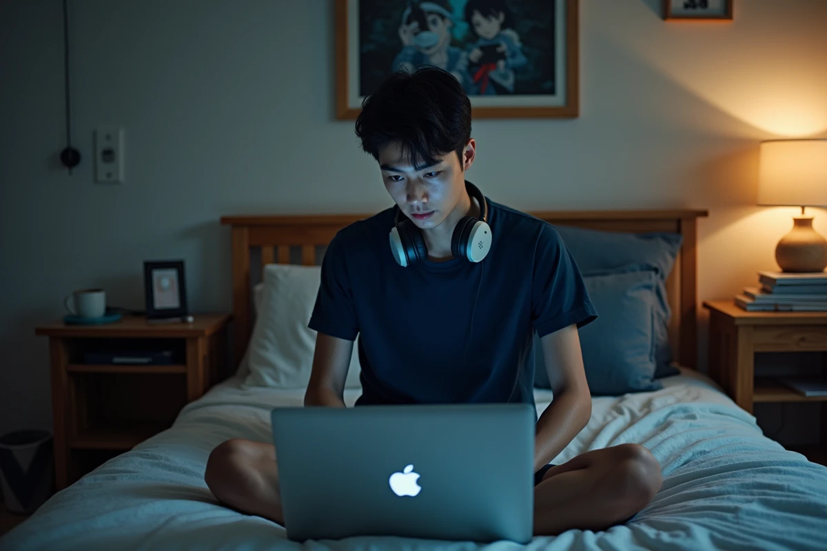 Étudiant utilisant un VPN pour sécuriser sa navigation sur des sites de lecture de manga en ligne