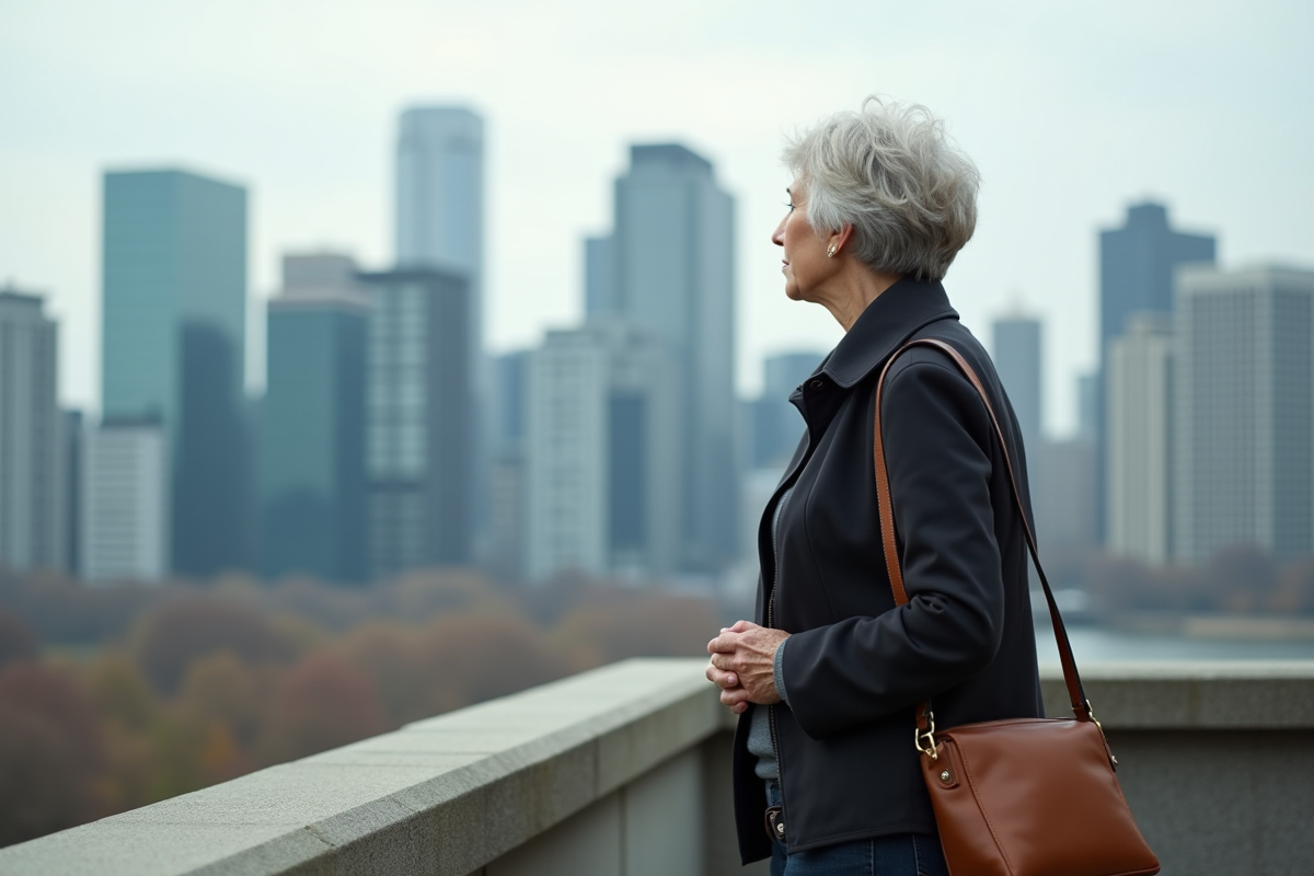 Femme réfléchissant sur la ville depuis un balcon