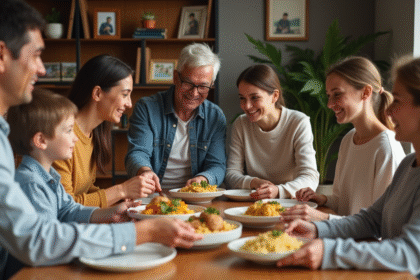 Groupe familial partageant un repas convivial à la maison