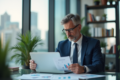 Homme d'affaires en costume dans un bureau lumineux