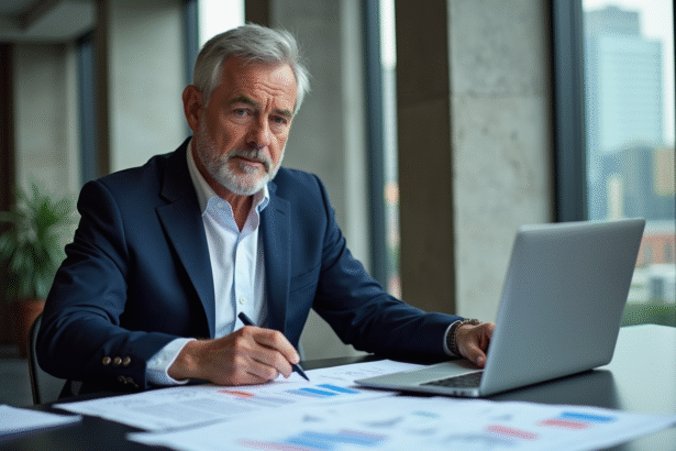 Homme d affaires en costume bleu dans un bureau moderne