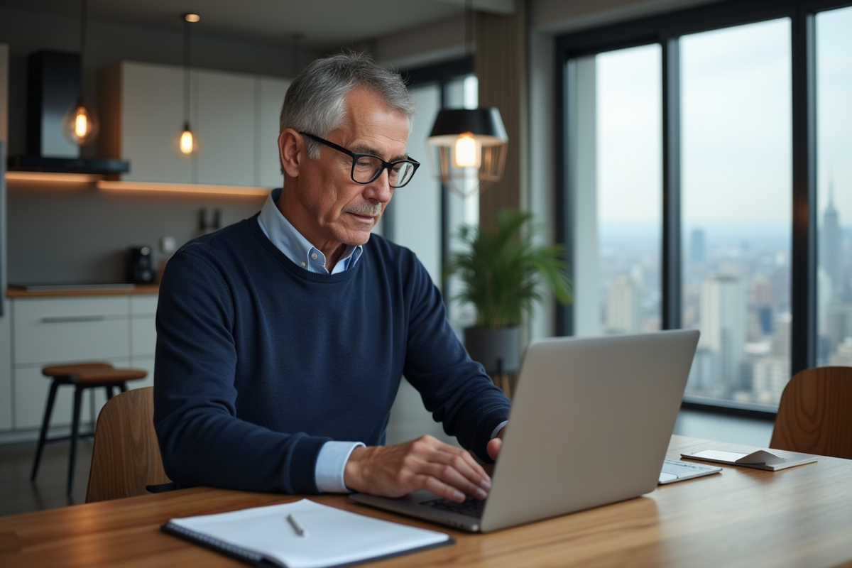 Homme en télétravail dans un appartement moderne