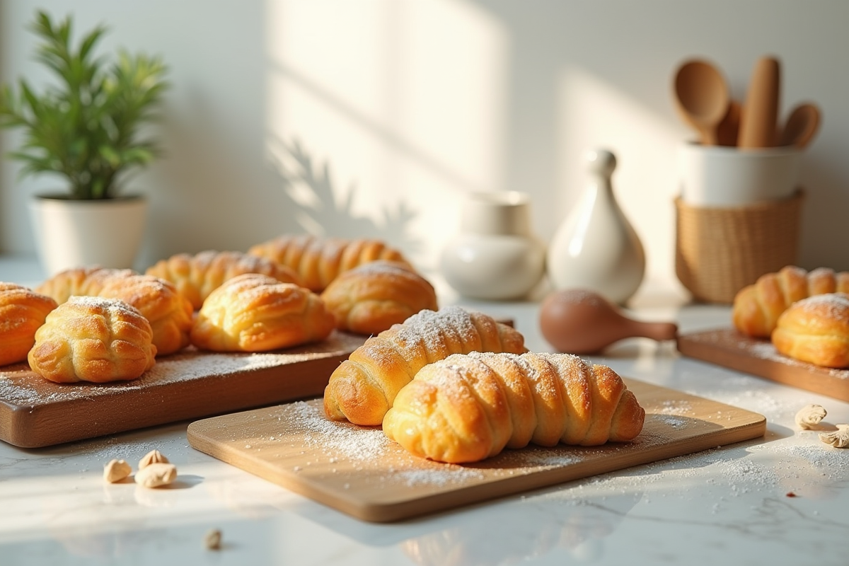 Ingrédients de pâtisserie premium sur un plan de travail en marbre lumineux
