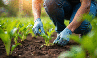 Personne appliquant un herbicide naturel dans un jardin