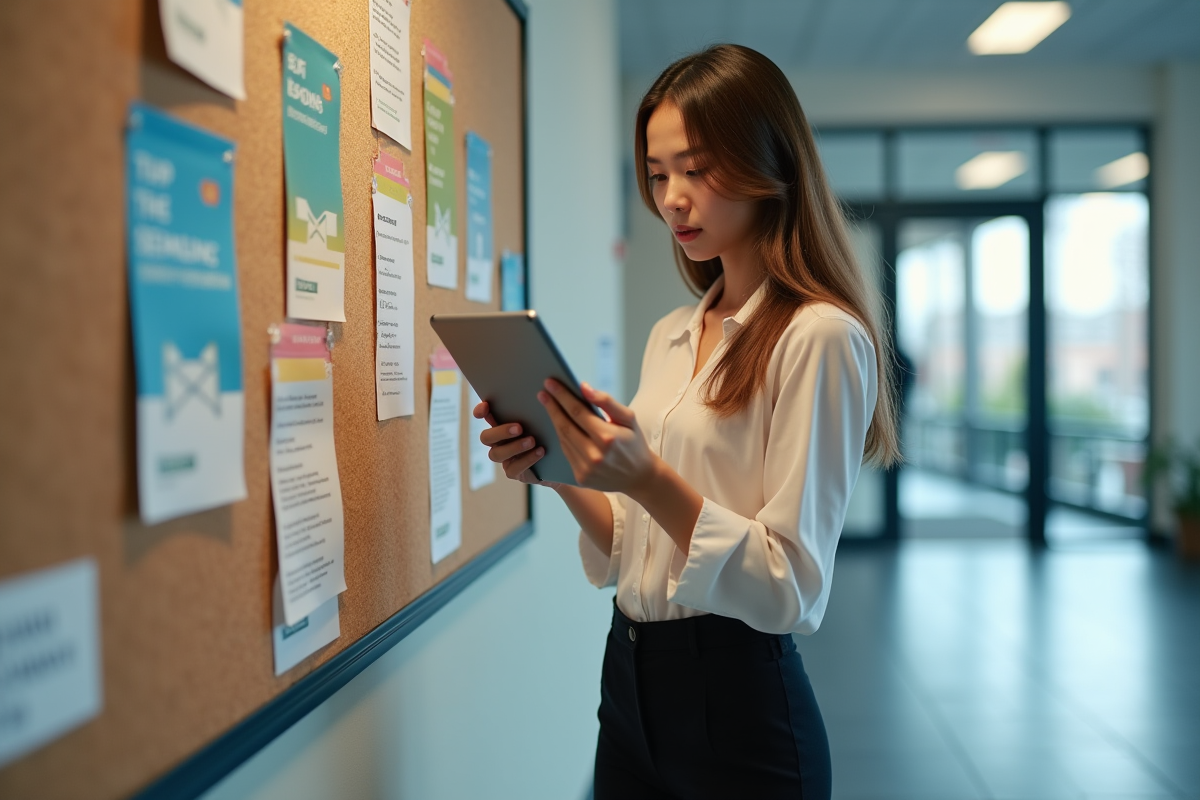 Jeune femme regardant un site universitaire sur sa tablette