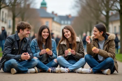 Groupe d'étudiants dans un parc urbain à Toulouse