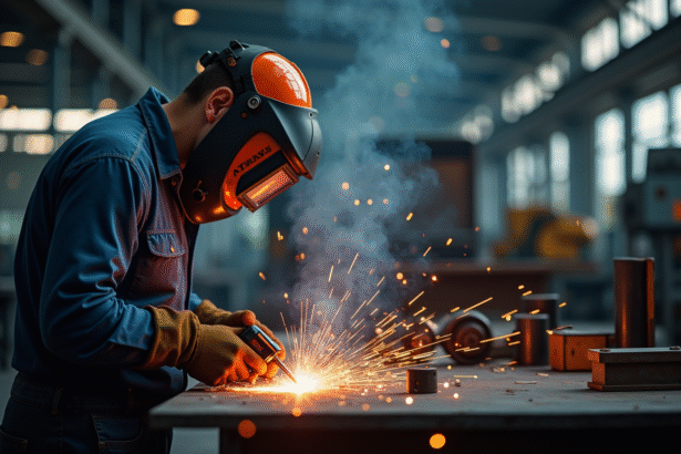 Ouvrier soudant dans un atelier industriel moderne