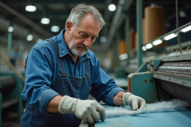 Ouvrier textile inspectant un tissu en usine