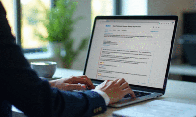 Professionnel au bureau vérifiant un email avec erreurs