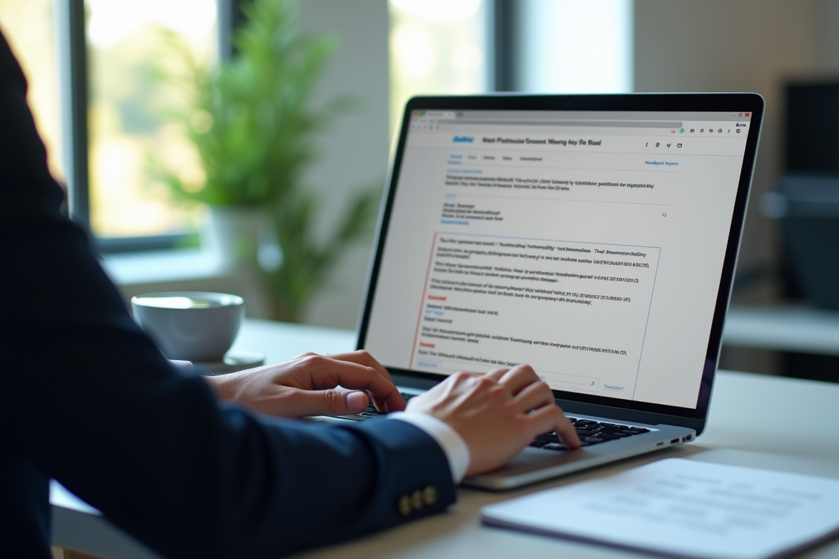 Professionnel au bureau vérifiant un email avec erreurs
