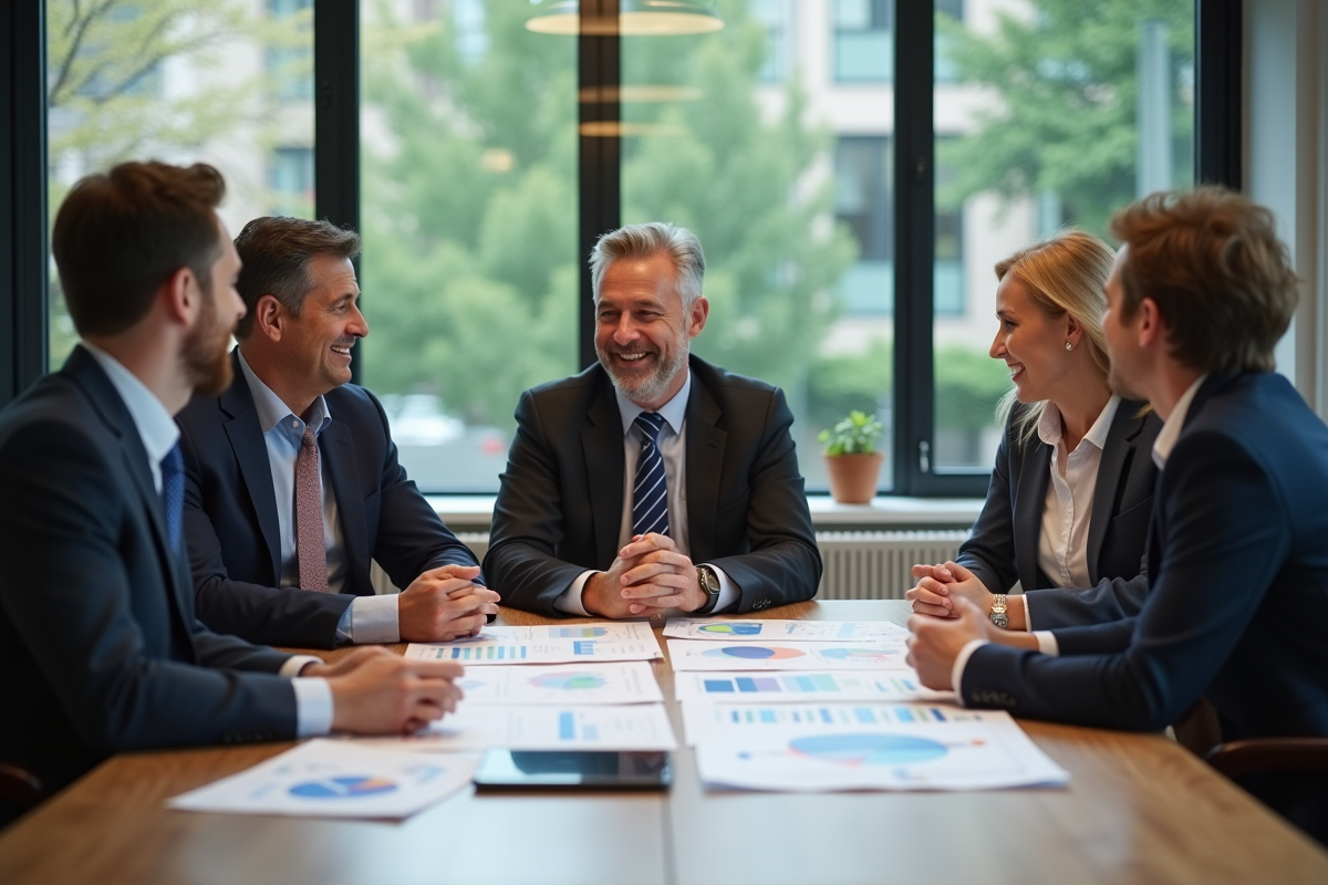 Groupe de collègues discutant autour d