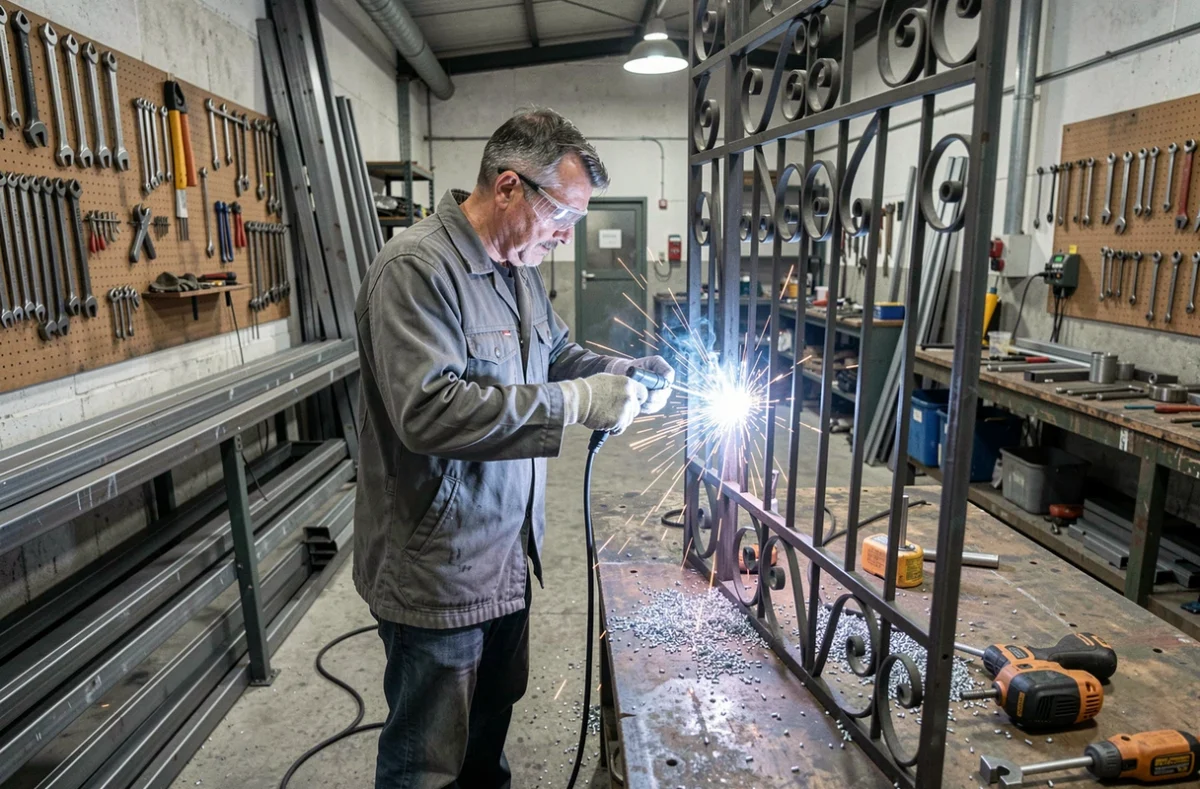 Artisan métallier travaillant dans un atelier de serrurerie-métallerie à Caen