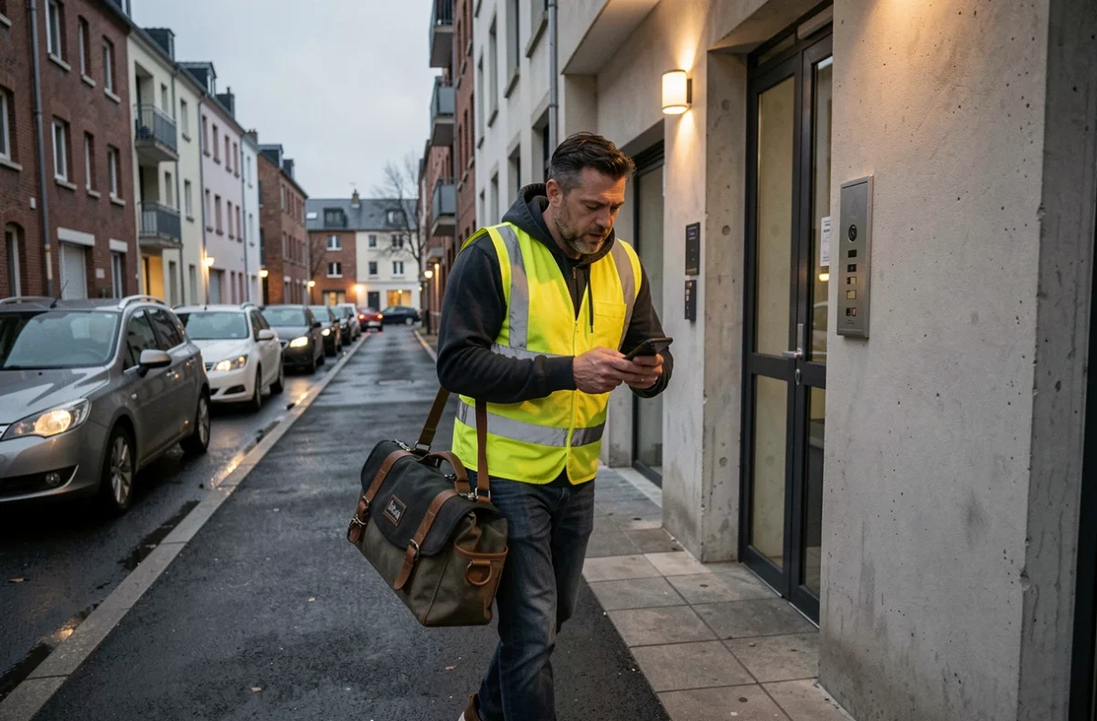 Serrurier artisan local de Caen intervenant en urgence 24h/24 devant un immeuble résidentiel