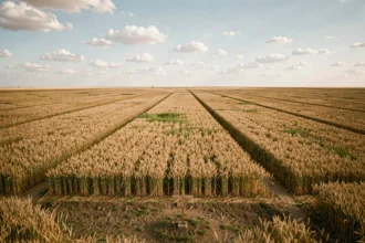 Vue panoramique d'une vaste plaine agricole illustrant une grande superficie en hectares s'étendant à perte de vue